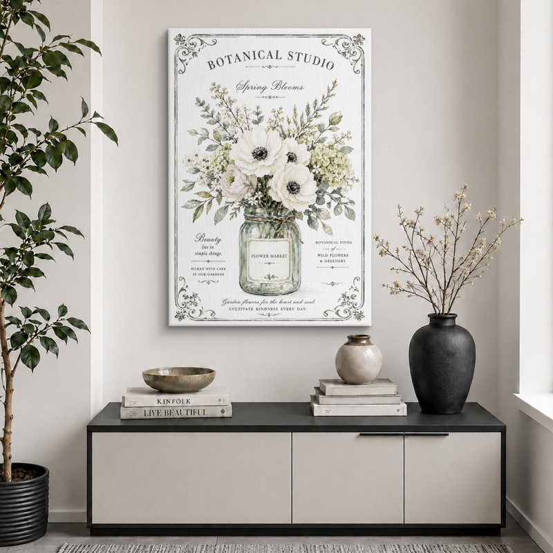«Botanical Studio Spring Flower Market», art de cuisine, impression sur toile encadrée, 36" H x 24" W x 1.5" D