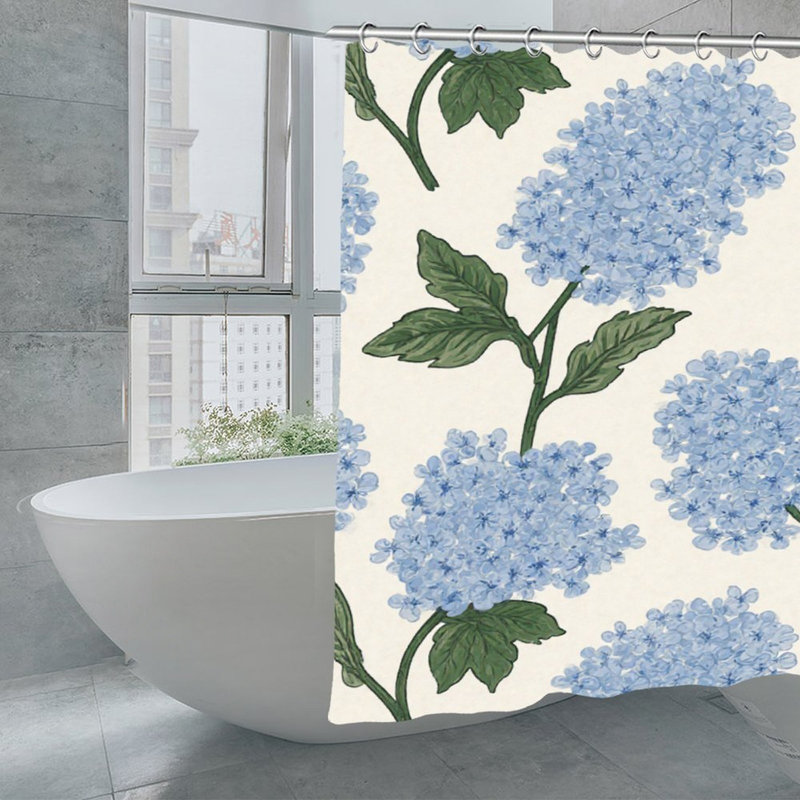 Rideaux de douche à motif floral bleu hortensia, 71 × 71