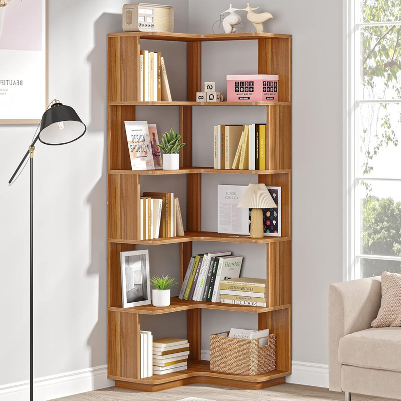 Bibliothèque de coin en L 6 niveaux, Walnut