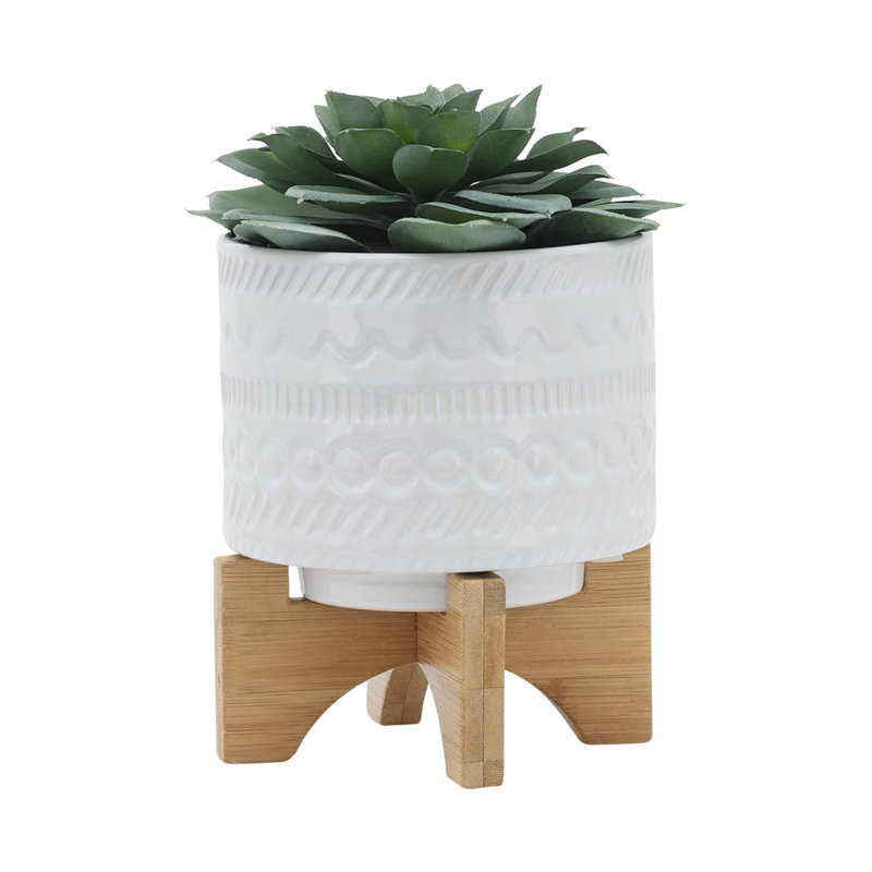 Jardinière en céramique de 5 po avec support en blanc - parfaite pour décorer des balcons et des terrasses
