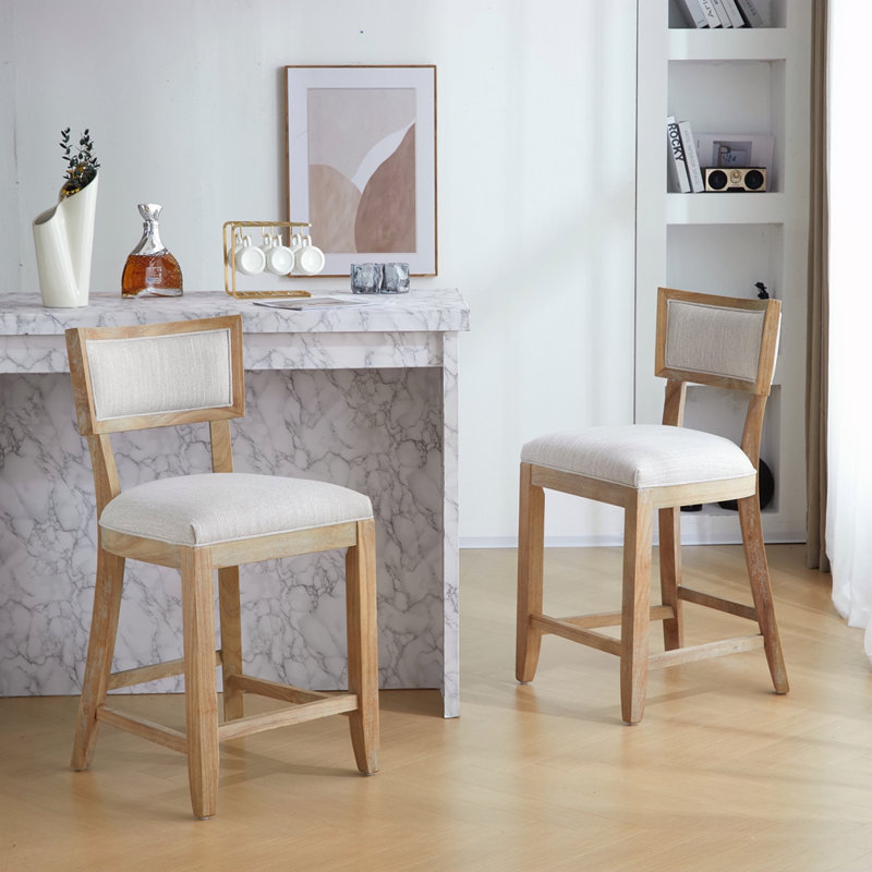Ensemble de 2 tabourets de comptoir, tabourets de bar rembourrés à hauteur de comptoir avec dossier confortable, structure en bois d'hévéa massif, dossier, repose-pieds, tabourets de bar sans accoudoir pour bar personnel, comptoir de cuisine