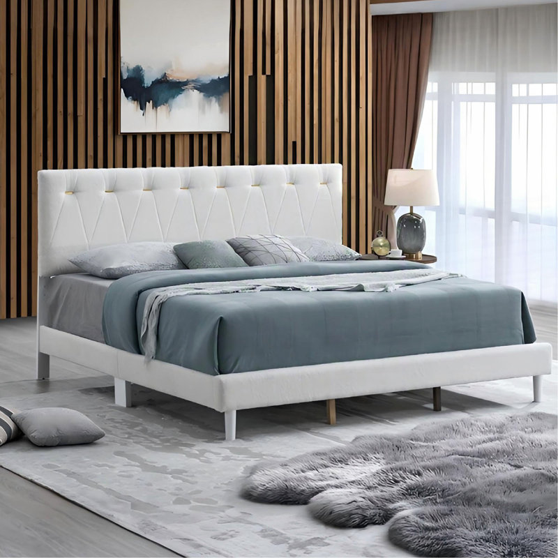 Lit Sinclair G001608-QB-UP BLÉ (matelas non inclus), Grand lit