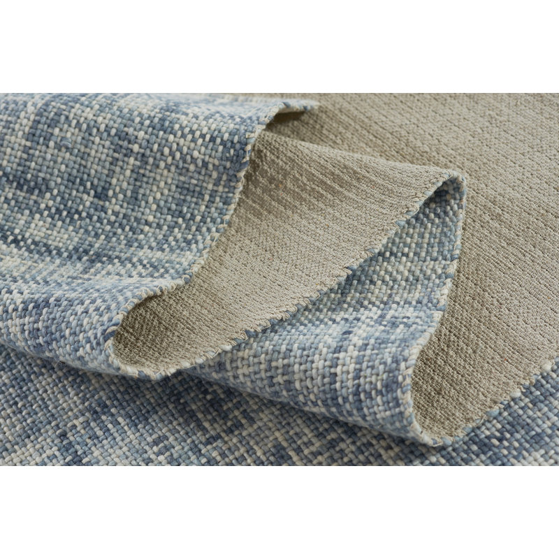 Emme Abstract Flatweave Wool Area Rug in Blue, Rectangle 3'6" x 5'6"