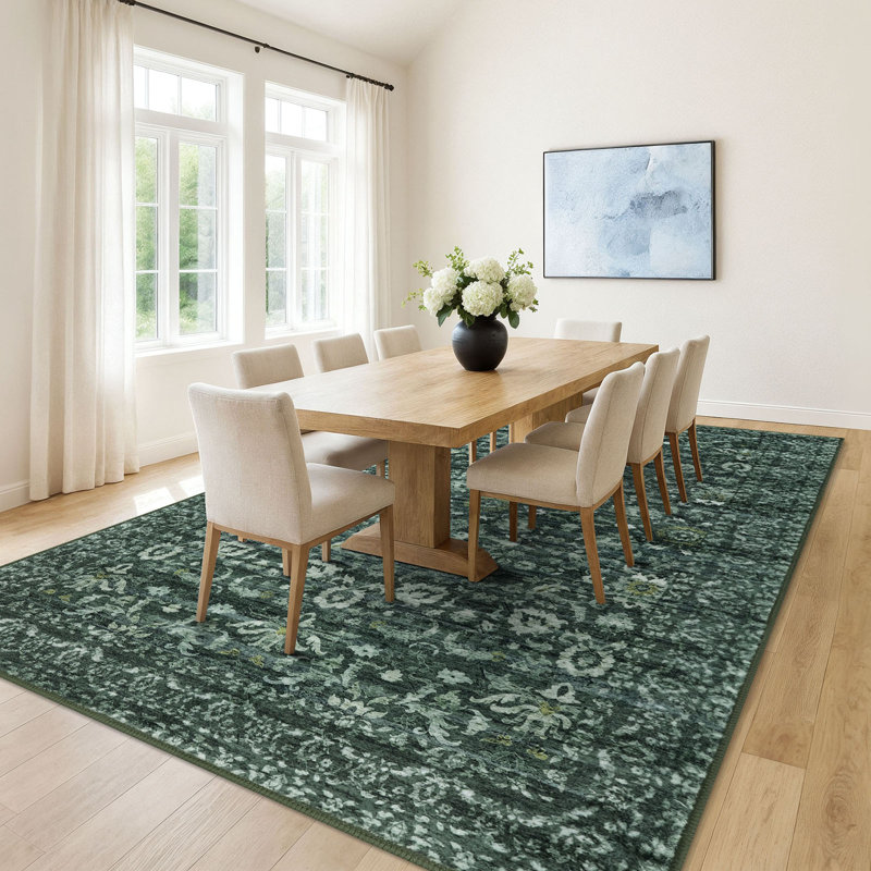Tapis vert antidérapant lavable à la machine, Rectangle 10 pi x 14 pi, Dark Green