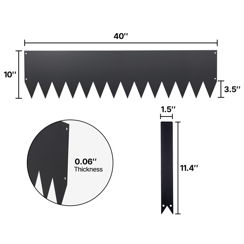 Galvanized Steel Landscape Edging, 1016 x 254 mm Metal Edging for Landscaping with 8 Mounting Clips, Heavy Duty Metal Garden Edge Border for Flower Bed, Yard Pathway, Black