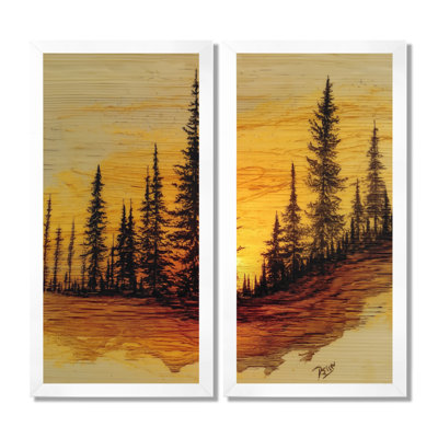 «Winter Sunset In Alaska Forest», reproduction d'art sur toile, décor de paysage noir 2 pièces
