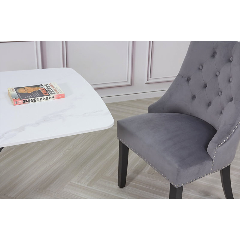 Aquavia 48cm H Tufted Velvet Upholstered Side Chair, Grey