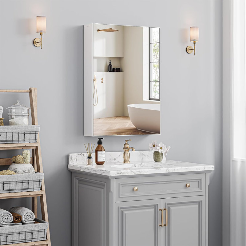 W H Wall Mounted Required Frameless Medicine Cabinet Mirror Adjustable, 12D x 50W x 70Hcm