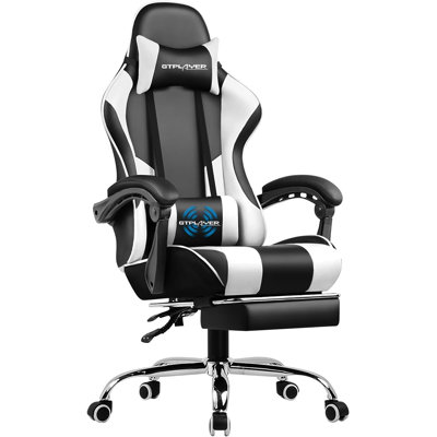 GTPLAYER Adjustable Reclining Ergonomic Faux Leather Swiveling PC & Racing Game Chair with Footrest