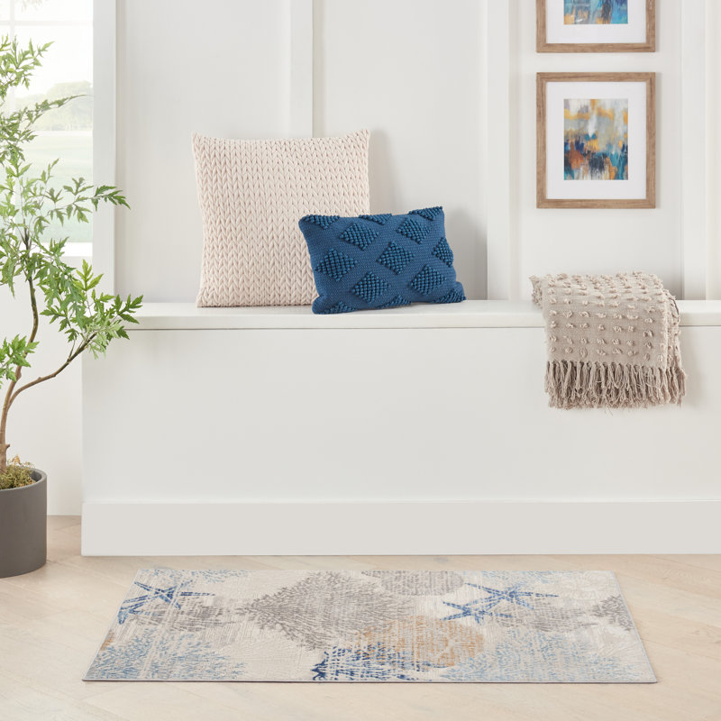 Tapis ivoire / bleu Lilyanna, Rectangle 3 pi x 5 pi