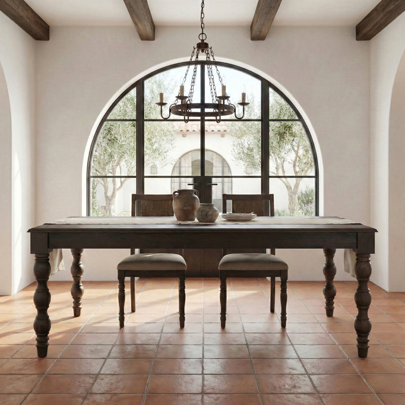 Braydan 84" Solid Wood Dining Table with Hand Turned legs, 30" H x 84" L x 37" W, Cofffee Brown