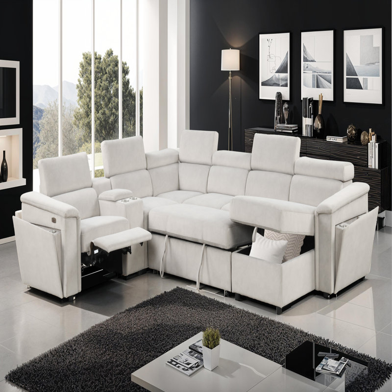Canapé-lit modulaire inclinable électrique de style moderne en bois, Polyester beige