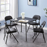 Folding Card Table And Chair Set Of 5 Portable With Padded Tabletop, No Assembly Required, Black
