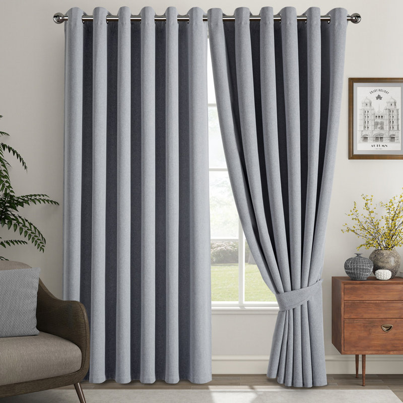 Linen Blend Blackout Curtain Panel Pair, Grey, 168cm Width x 137cm Drop