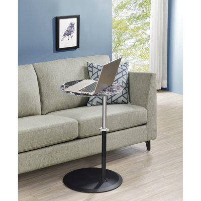 Adjustable Height 15.5" Orbit Compact End Table, Textured Black Marble Glass Table With Feature