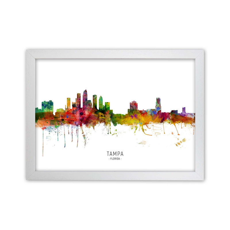 Tampa Florida Skyline by Michael Tompsett - Print, White Framed, 64cm H x 88cm W x 3cm D