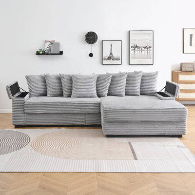 111" Sofa with cup holders reversible chaise lounge
