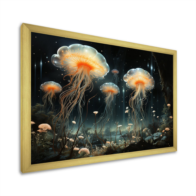 Jellyfish Luminescent Beauty IV - Animals Canvas Art Print, H 12 po x l 20 po x P 1 po, Cadre doré à une seule photo