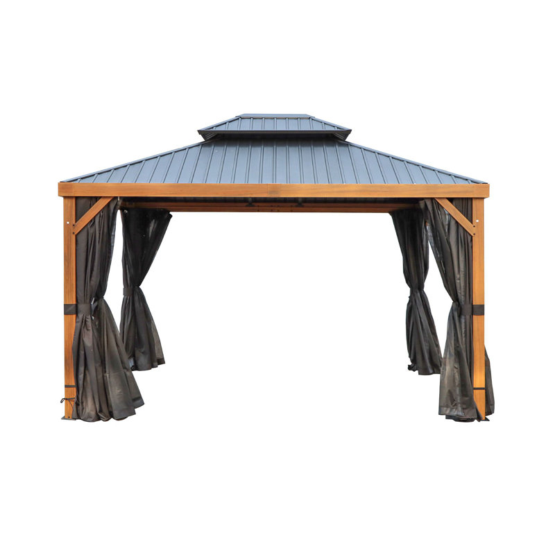 Gazebo Penguin Yosemite Gazebo Aluminum Frame Wood Finish 10 Ft x 12 Ft, Brown Natural, 10 Ft. W x 12 Ft. D