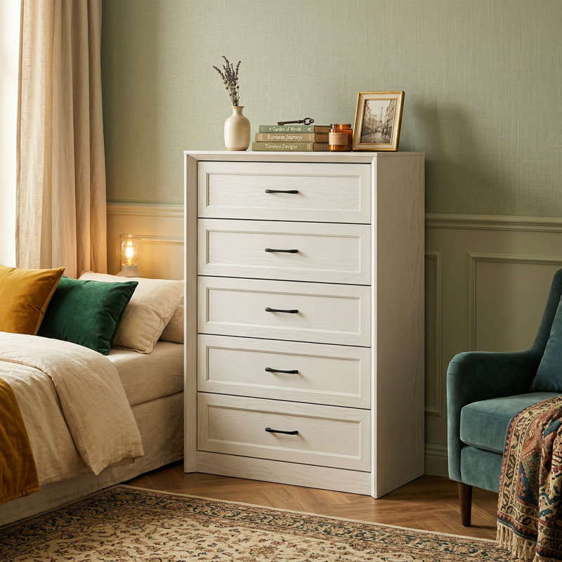 5-Drawer Dresser With Elegent Design, White