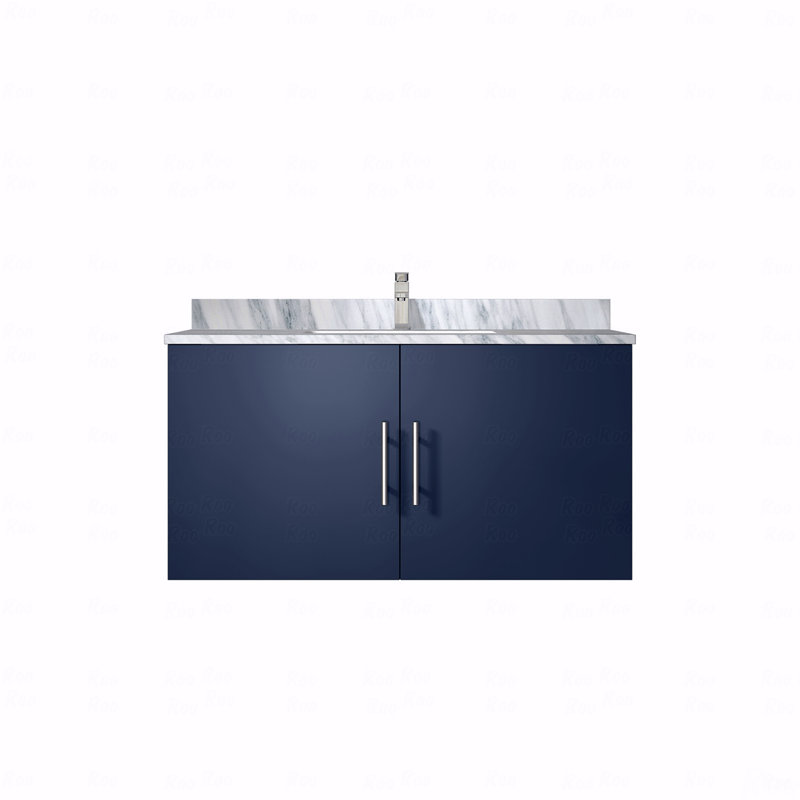 Ensemble de meuble-lavabo simple 36 po x 22 po avec plateau en marbre de Carrare et robinet, Bleu, 36"