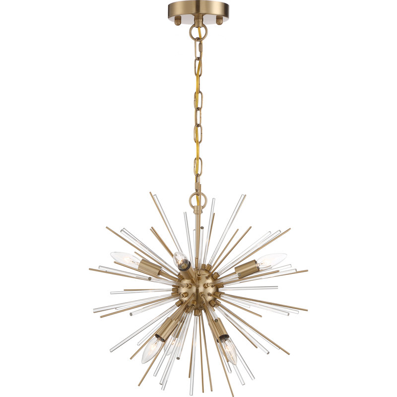 Jazmin 6 - Light Dimmable Geometric Chandelier, Vintage Brass