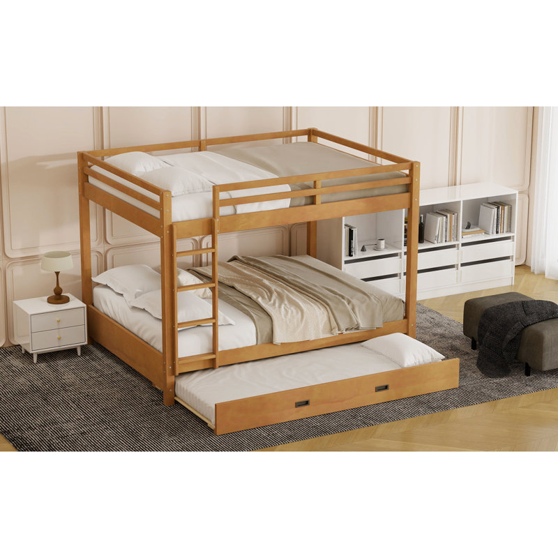 Lit superposé en bois de taille grand avec lit gigogne escamotable, matériau en pin, maximise l'espace de la chambre à coucher, fabrication de lattes solides, peu encombrant pour des garde-corps limités