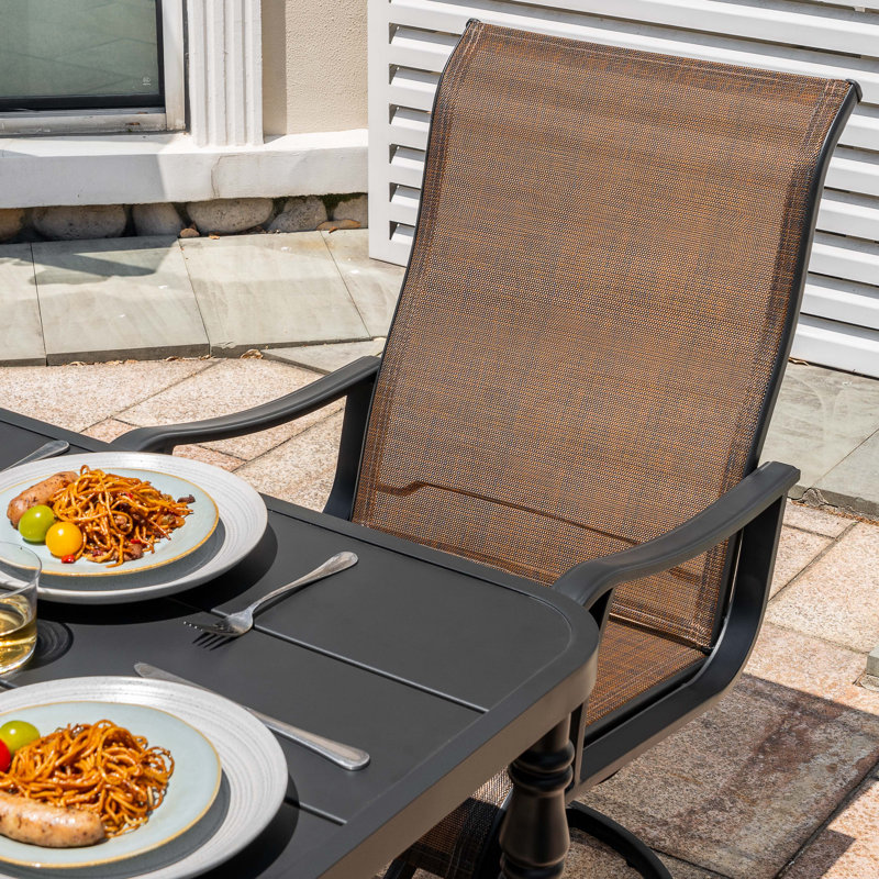 Patio 7-piece PVC-coated polyester Swivel Dining Set With Umbrella Hole, 7 Pieces: Table, 6 Chairs