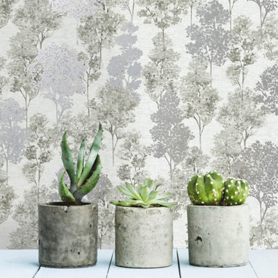 Alaziah Whinfell Tree Wallpaper Textured Metallic Roll