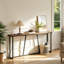 Narrow Console Table with Charging Station 180 cm Long Sofa Table with Adjustable Power Module Metal Frame Rustic Brown and Black 15 cm D