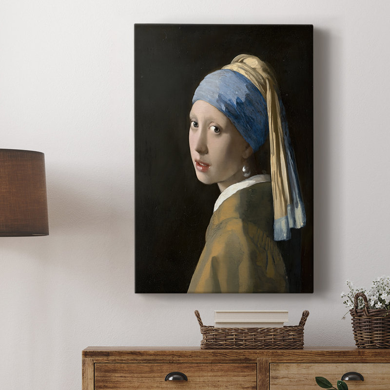 Fille avec une boucle d'oreille perle - Toile tendue avec châssis par Johannes Vermeer, 12 x 18