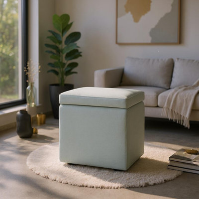 Storage Ottoman in Cotton Linen & Corduroy Options, 16.5"x16.5"x17.3", 18.7lbs - Footrest & Seat