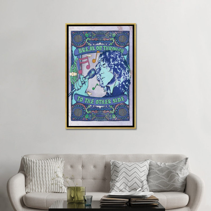 Jim Morrison Break on Through Blue - publicité imprimée, Aucun mat, H 48 po x l 32 po x P 1,5 po, Toile encadrée d'or