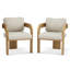 Ensemble de 2 chaises de salle à manger avec dossier coussiné, tissu beige, structure en bois massif de couleur naturelle-958683705