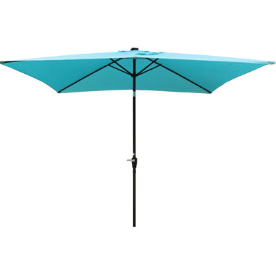 10x6.5ft Turquoise Rectangular Outdoor Umbrella With Solar - Protected, Fade , Crank And Tilt For Garden Pool Wind Button Backyard