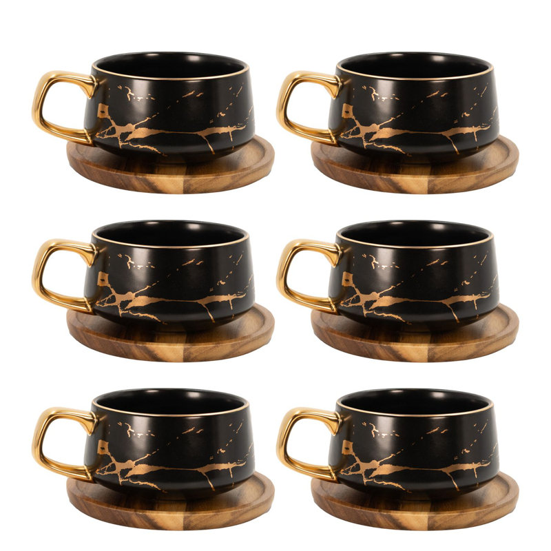 Ayvian Ceramic Teacup and Saucer, Black, 6