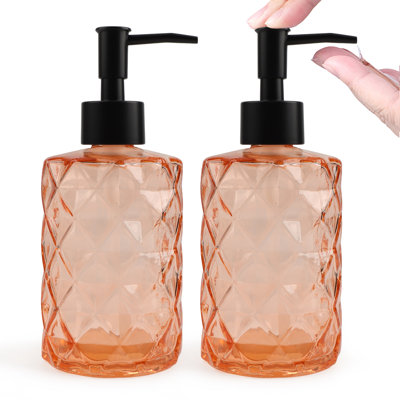 Glass Soap Dispenser with Plastic Pump, 2 Pack 12 oz Gradient Diamond Design Black Soap Dispenser for Dishwasher Liquid, Lotion Body Wash