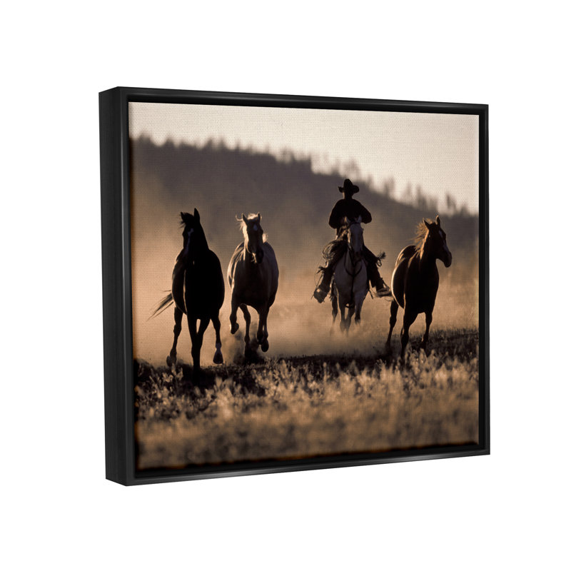 «Southwestern Cowboy At Sunset», impression sur toile par Danita Delimont, Cadre flottant noir de jais