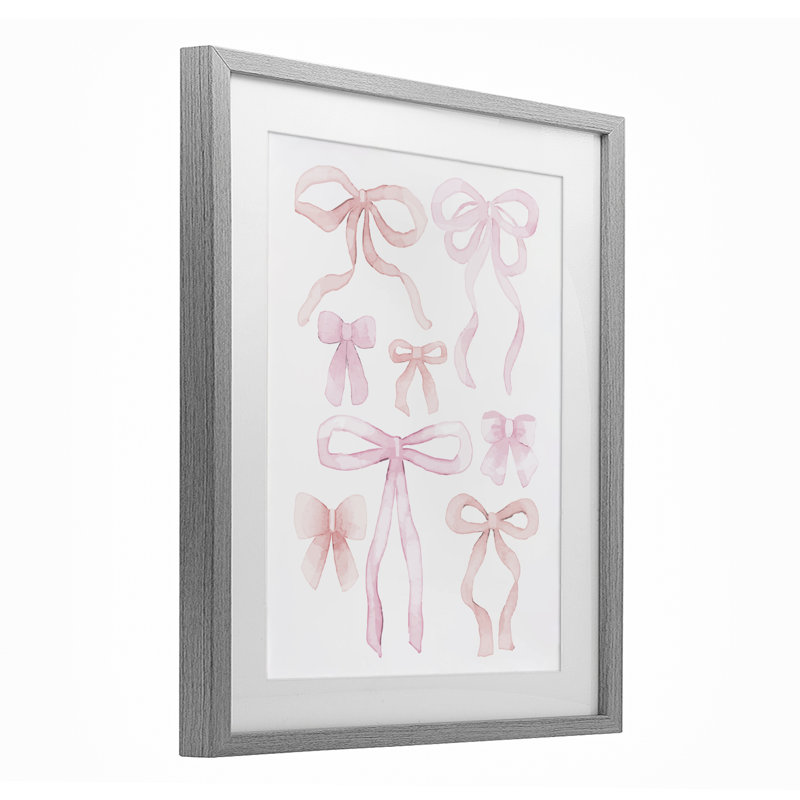 «Feminine Chic Bows», reproduction encadrée sous verre, conception de Kim Allen, Cadre de ferme gris, H 16 po x l 13 po