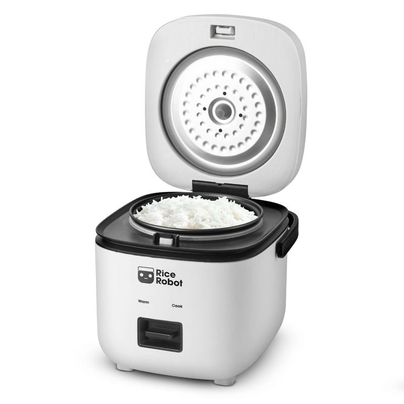 Compact White Electric Rice Cooker with Nonstick Pot and Steamer