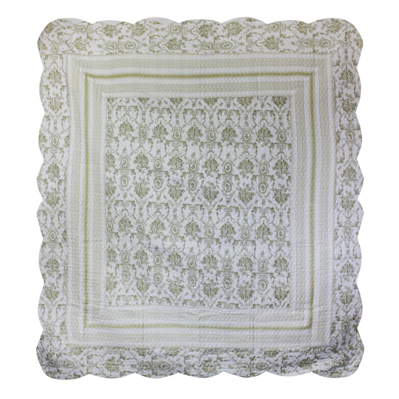 Green Wisteria 3 Piece Reversible Quilt Set, Queen