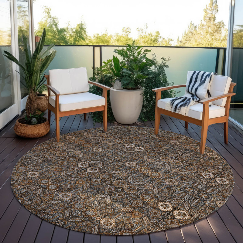 Liv Washable Floral Indoor / Outdoor Rug, Round 8'