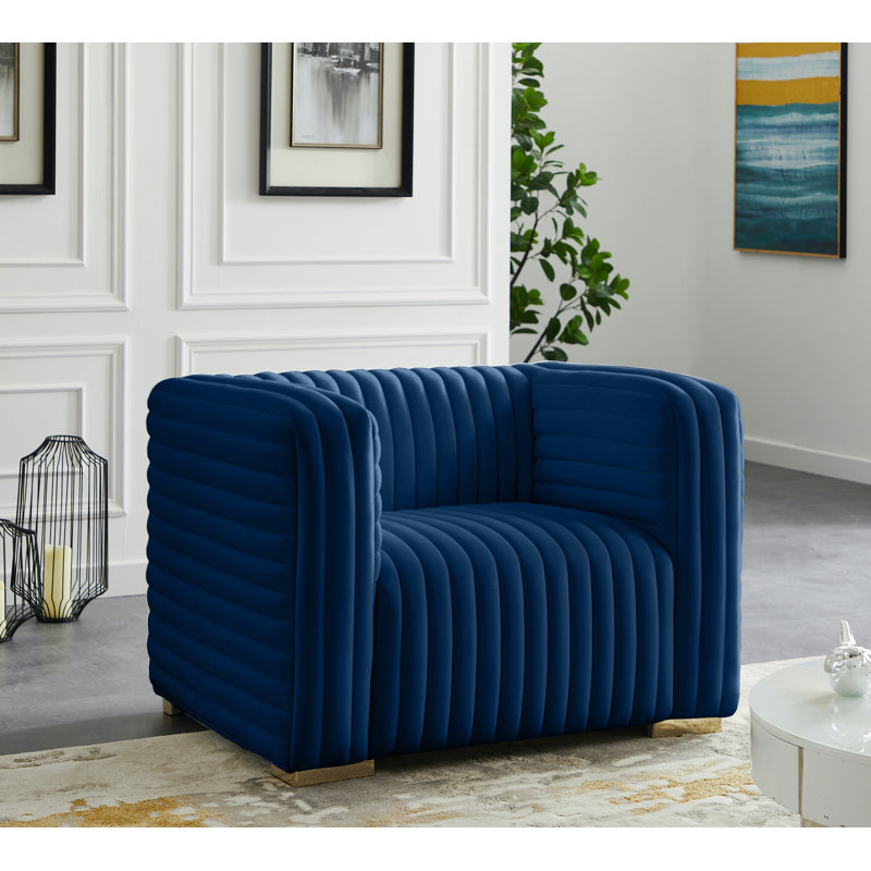 Fauteuil en velours capitonné l 43 po Fareid, Velours bleu marine
