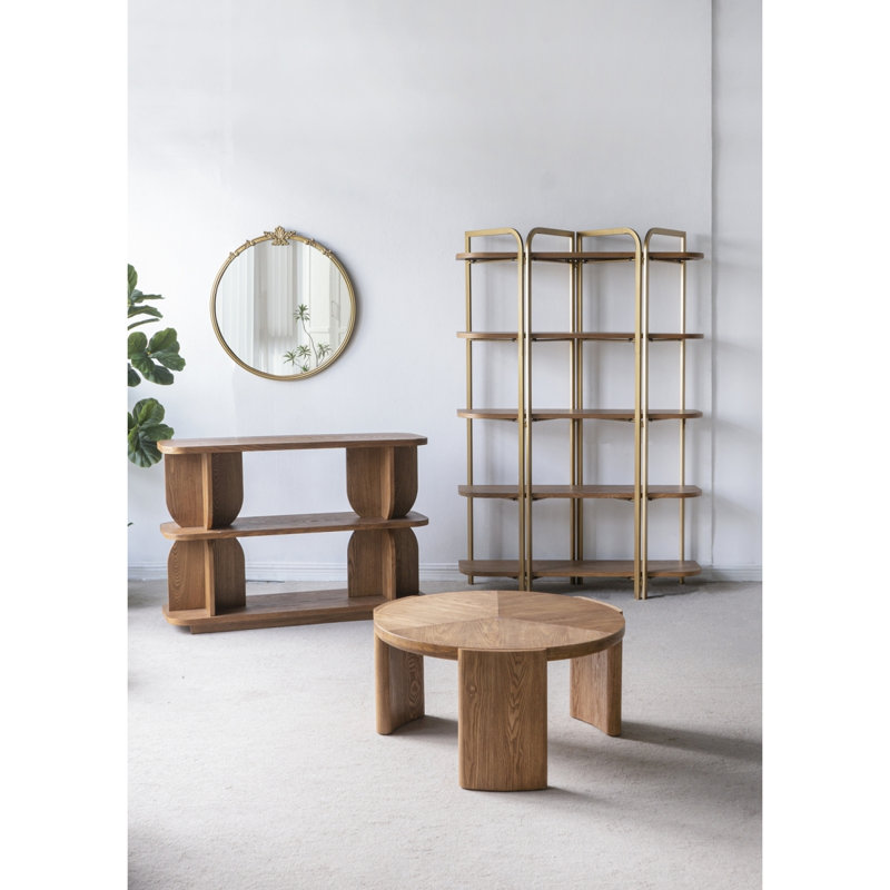 Étagère 48W15.5X70.5 "4Wooden Fivetier avec finition en placage de frêne et structure en fer festonné