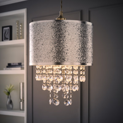 33cm H Cotton Blend Drum Pendant Shade ( Slip-On ) in Silver