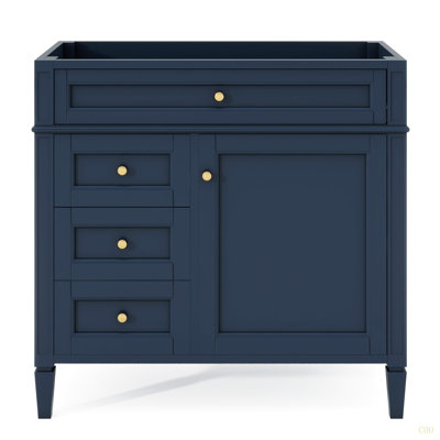 Meuble-lavabo de 36 po sans lavabo supérieur, armoire de rangement moderne avec 2 tiroirs et un tiroir basculant, structure en bois massif
