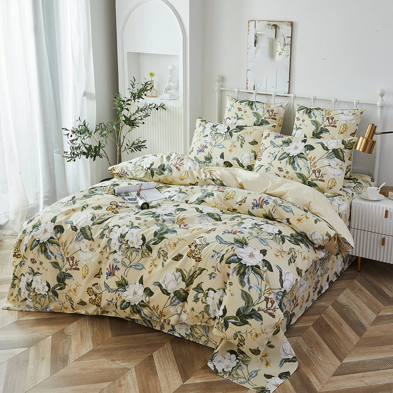  800 Thread Count 100% Egyptian Cotton Duvet Cover Set，3pcs Elegant Pastoral Boho Floral Bedding Set, Soft Breathable And Skin-friendly Duvet Cover, Aesthetic Botanical Pattern for Bedroom Guest Room Student Dorm All Seasons