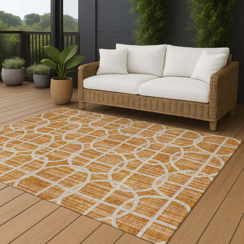 Machine Washable Indoor/Outdoor Chantille ACN2769 Geometric Rug, 10' x 14', Curry