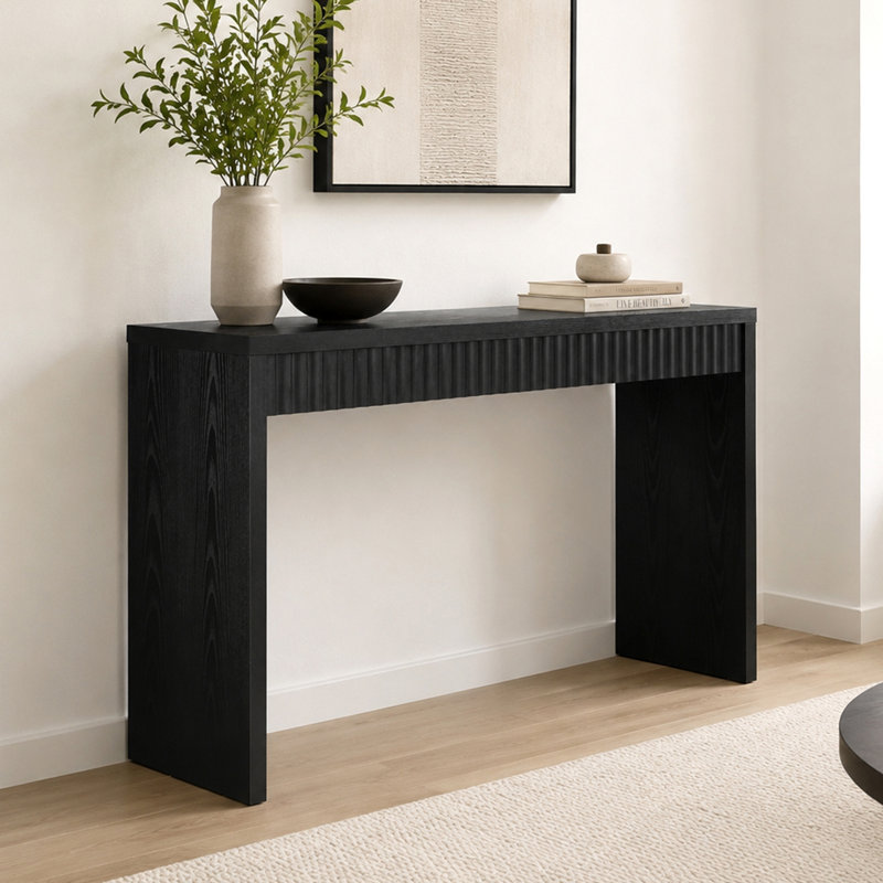 Allegonda Fluted Entryway Hall Console Table/Desk, Black