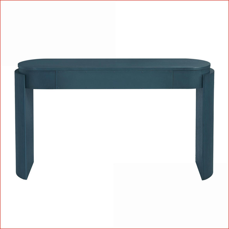 Table basse en grain de bois naturel avec pieds cannelés, bleu marine - Espace de rangement pratique pour le salon